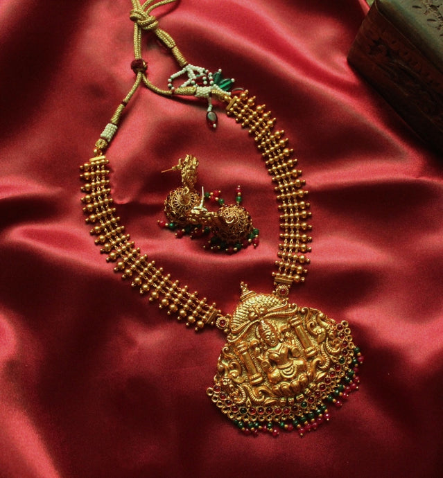 Traditional Ruby-Green Lakshmi Pendant Set
