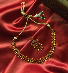 Traditional Ruby-Green Beaded Set