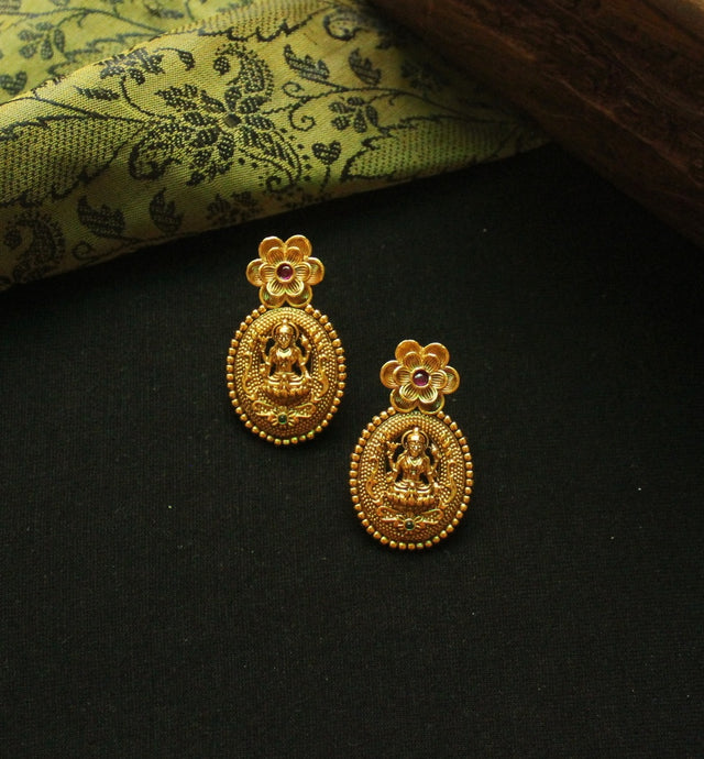 Traditional Ruby Lakshmi Flower Earrings