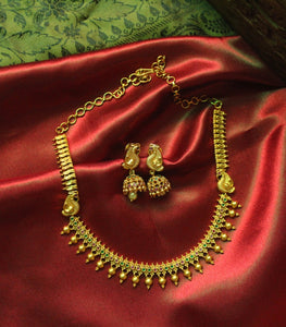 Traditional Ruby-green Peacock Beaded Set